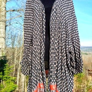 Ulla Popken open front India print cotton top